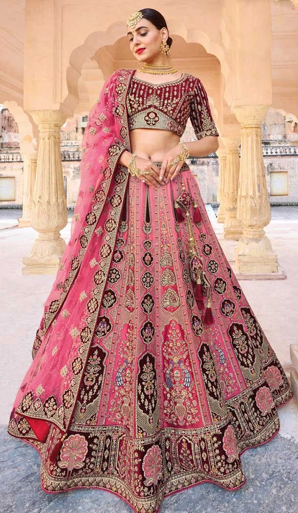 Wedding Wear Pink Color Embroidery Work Fancy Plus Size Lehenga Choli -4645156322