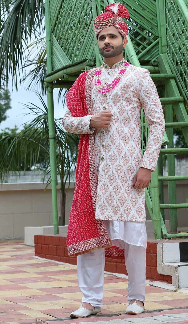 Embroidery Work Soft Art Silk Multi Color Wedding Wear Men's Sherwani -4668156553
