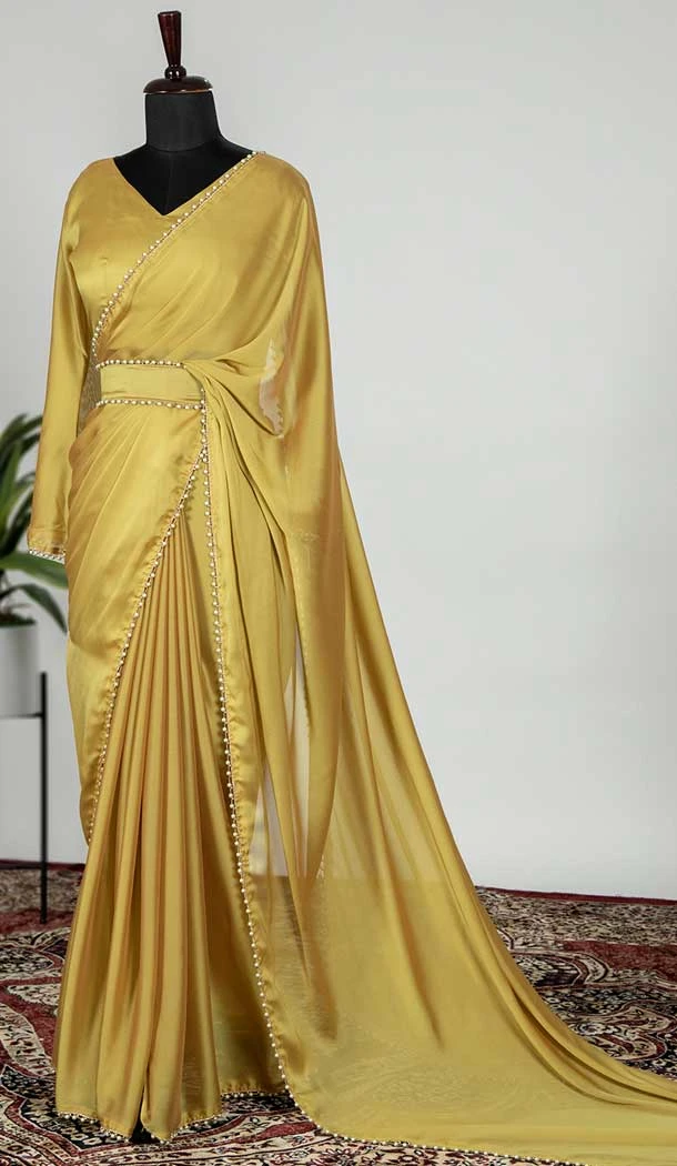 Yellow Color Rangoli Silk Pearl Lace Border Casual Wear Saree Blouse -4684156675 Yellow Color Rangoli Silk Pearl Lace Border Casual Wear Saree Blouse -4684156675