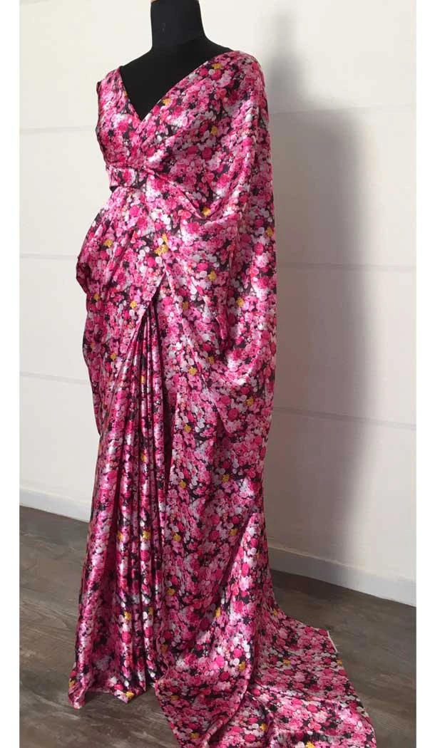 Multi Color Japan Satin Silk Printed Work Casual Party Wear Saree - 4685156677 Multi Color Japan Satin Silk Printed Work Casual Party Wear Saree - 4685156677