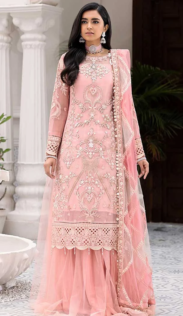 Party Wear Light Pink Net Embroidery Diamond Work Palazzo Suit -4687156704