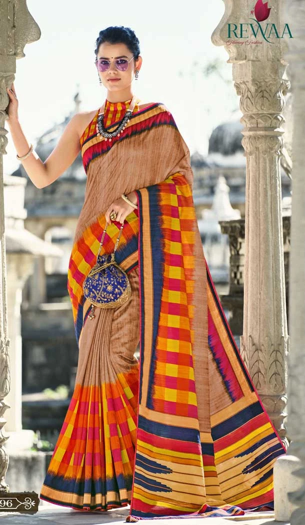 Party Wear Multi Color Dyeable Gadwal Silk Printed Saree -4596155811