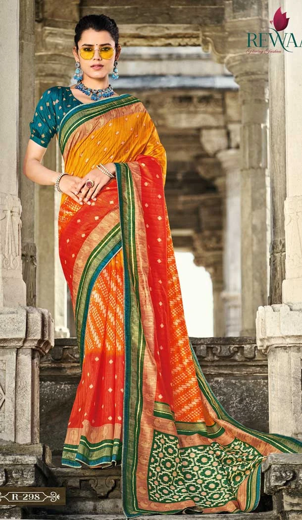 Orange Color Dyeable Gadwal Silk Printed Traditional Party Wear Saree -4596155813
