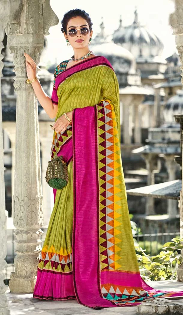 Parrot Green Color Dyeable Gadwal Silk Printed Traditional Party Wear Saree -4596155816
