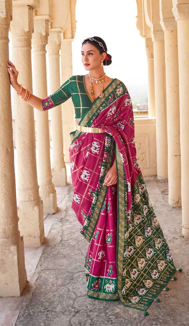 Pink Color Smuth Patola Print Traditional Party Wear Plus Size Saree -4597155818