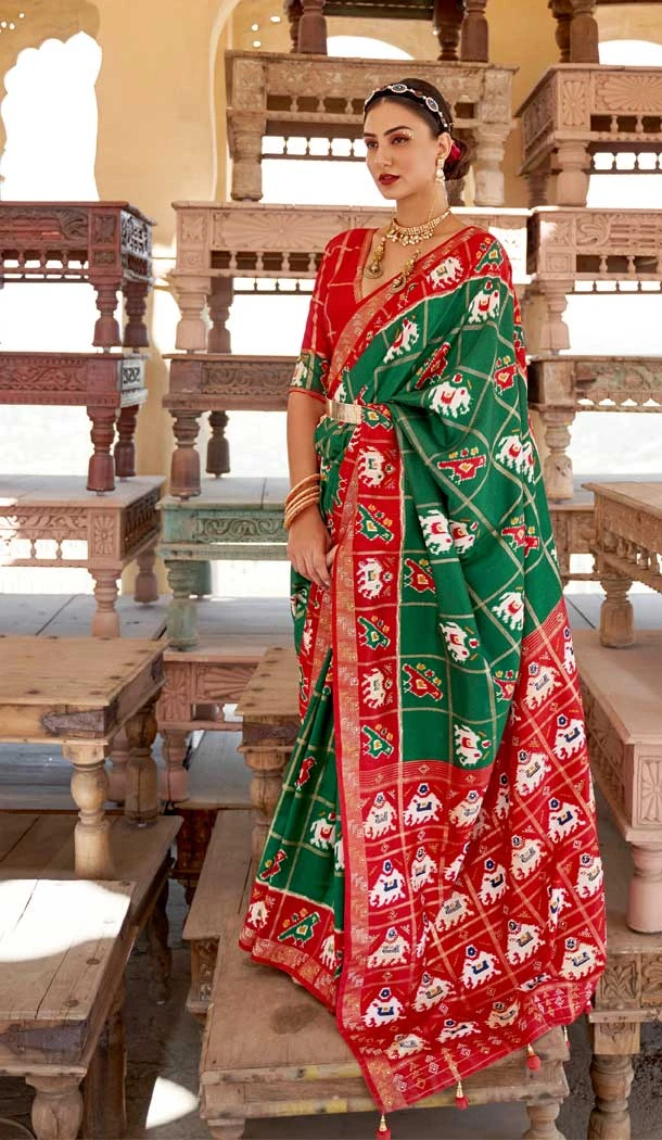 Traditional Party Wear Red Color Smuth Patola Print Designer Plus Size Saree -4597155824