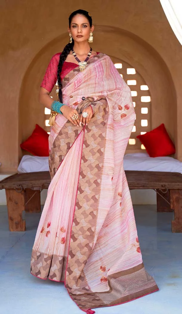 Pink Color Mustrise Kora Silk Weaving Work Traditional Party Wear Saree -4598155829