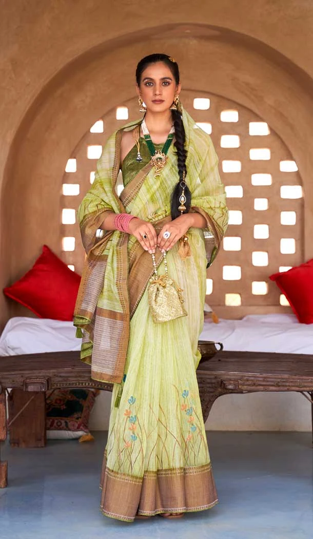 Light Green Color Mustrise Kora Silk Weaving Work Traditional Party Wear Saree -4598155831