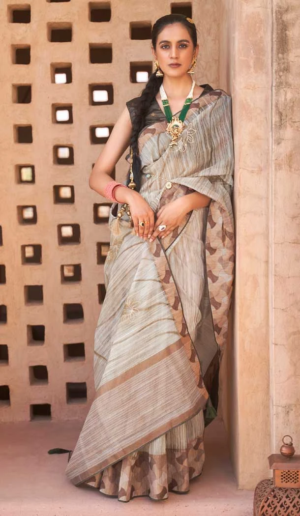 Bone Brown Color Mustrise Kora Silk Weaving Work Traditional Party Wear Saree -4598155832