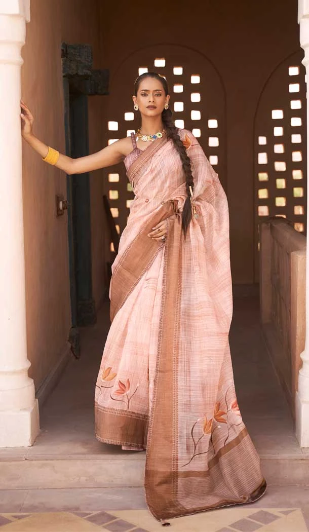 Hot Pink Color Mustrise Kora Silk Weaving Work Traditional Party Wear Saree -4598155833