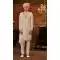 Georgette Cream Color Georgette Weaving Work Wedding Wear Plus Size Men's Sherwani -4677156637