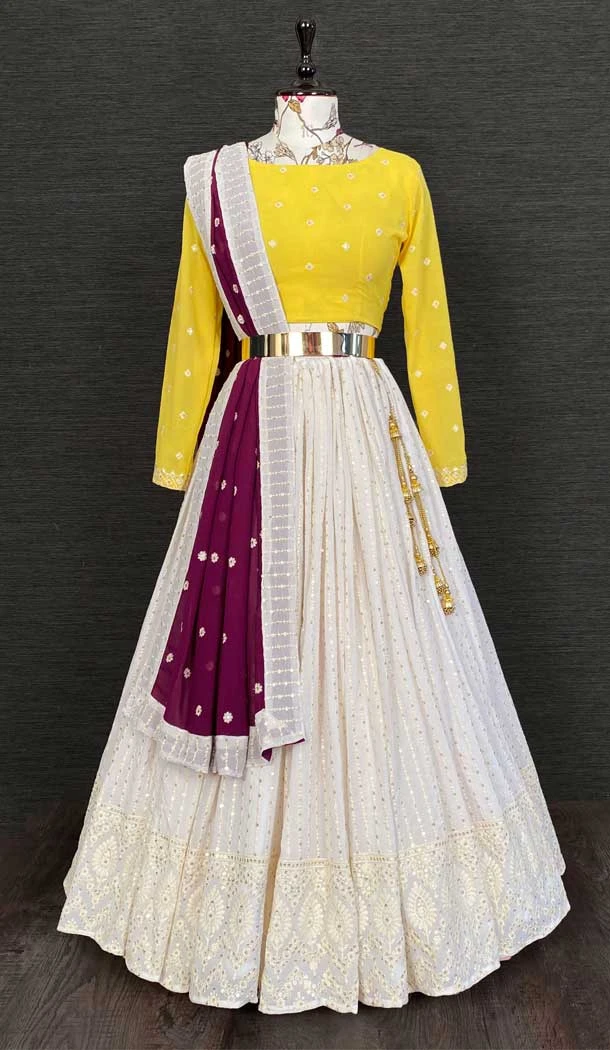 White Color Georgette Thread And Sequins Work Designer Function Wear Lehenga Choli -4704156838