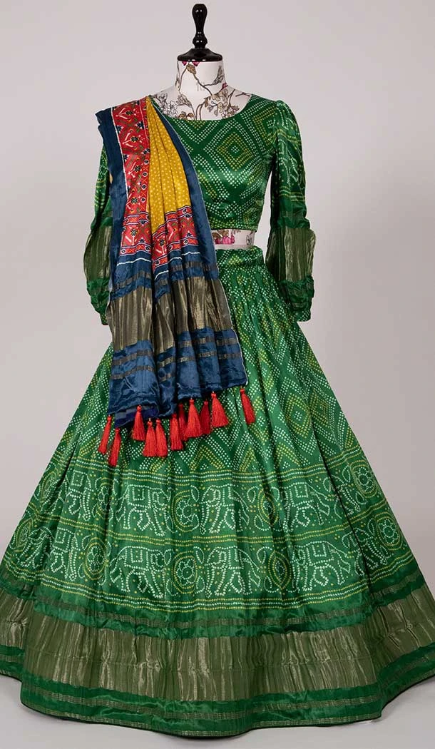 Designer Function Wear Green Color Gaji Silk Digital Print Work Lehenga Choli -4704156840