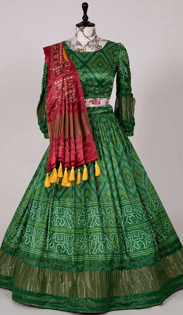 Gaji Silk Green Color Digital Print Work Designer Function Wear Lehenga Choli -4704156841