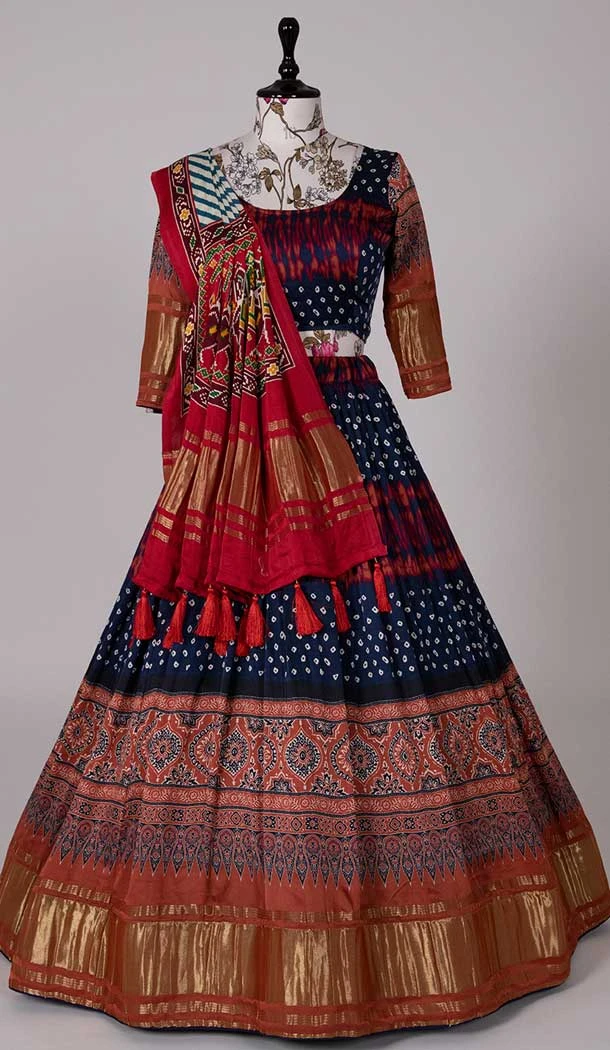 Navy Blue Color Gaji Silk Digital Print Work Designer Function Wear Lehenga Choli -4704156842