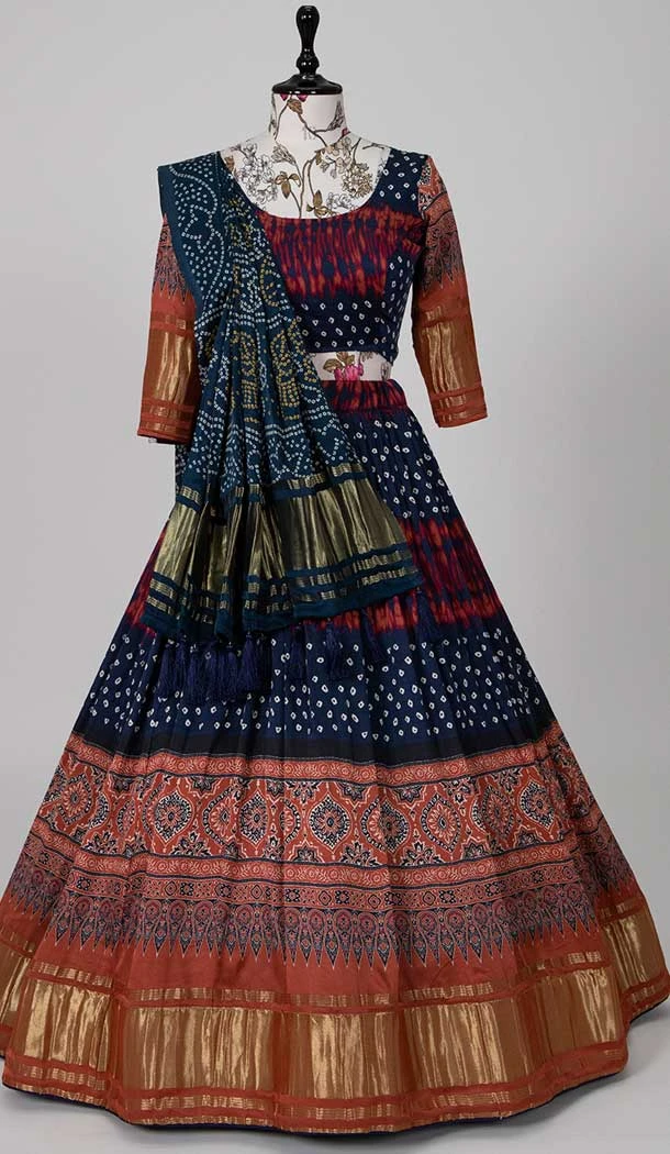 Digital Print Work Navy Blue Color Gaji Silk Designer Function Wear Lehenga Choli -4704156843