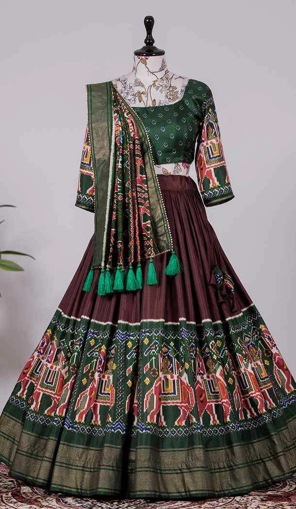 Brown Color Dola Silk Patola Print And Foil Work Designer Function Wear Lehenga Choli -4704156846