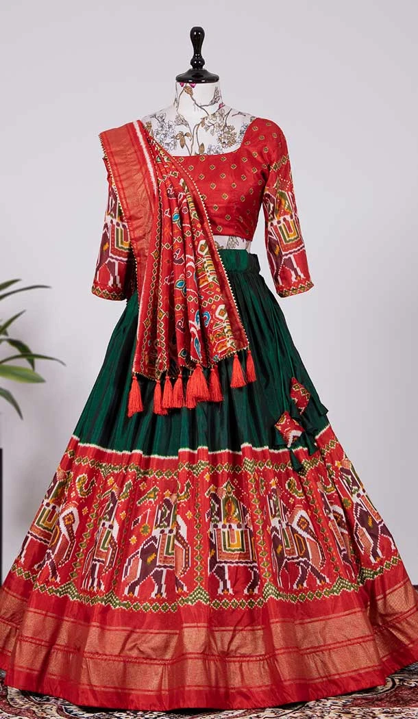 Green Color Dola Silk Patola Print And Foil Work Designer Function Wear Lehenga Choli -4704156847