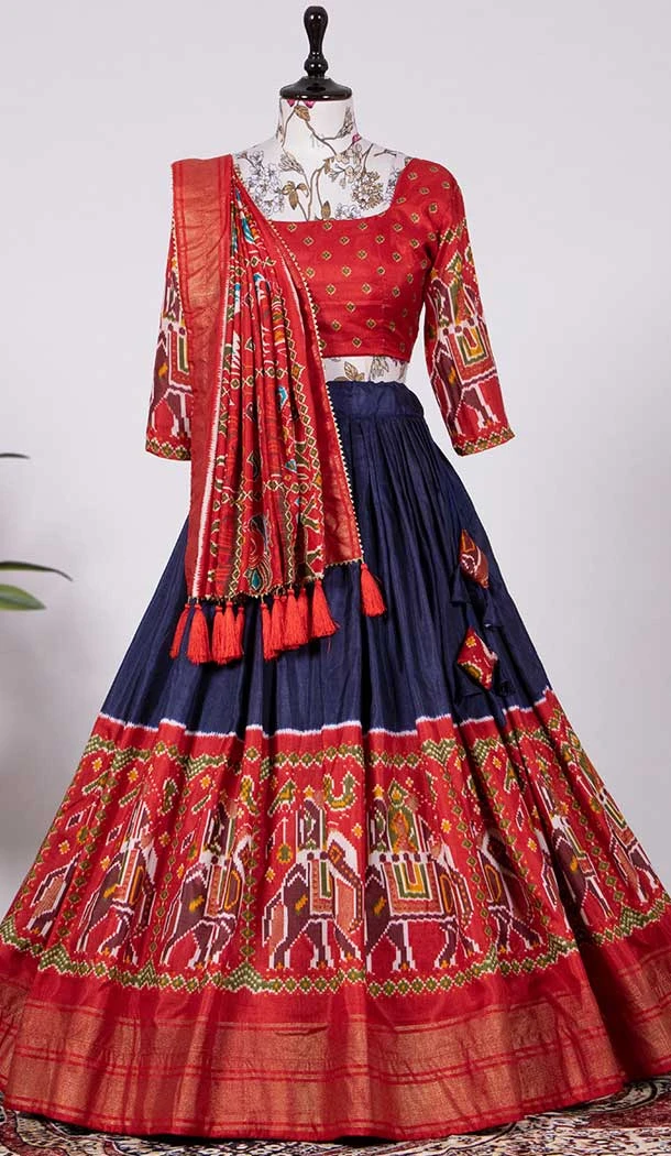 Navy Blue Color Dola Silk Patola Print And Foil Work Designer Function Wear Lehenga Choli -4704156848