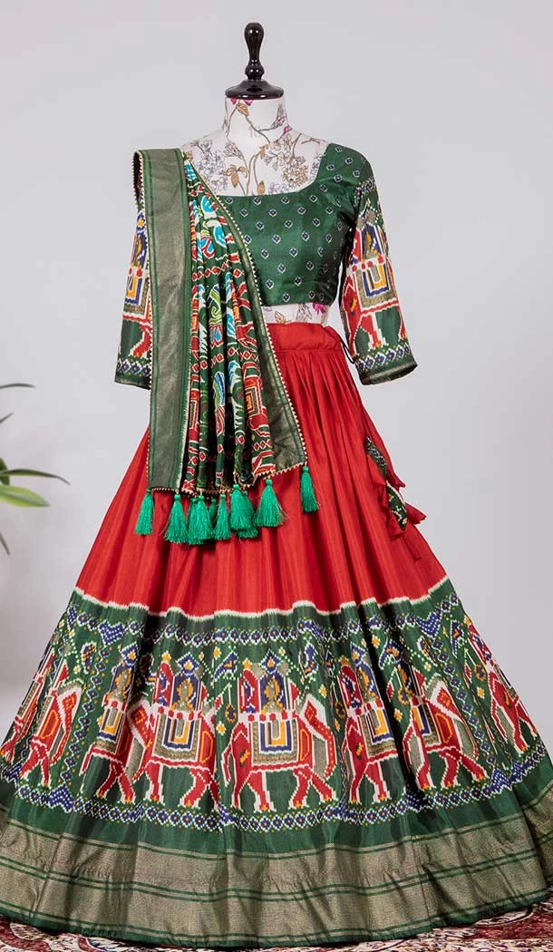 Red Color Dola Silk Patola Print And Foil Work Designer Function Wear Lehenga Choli -4704156849