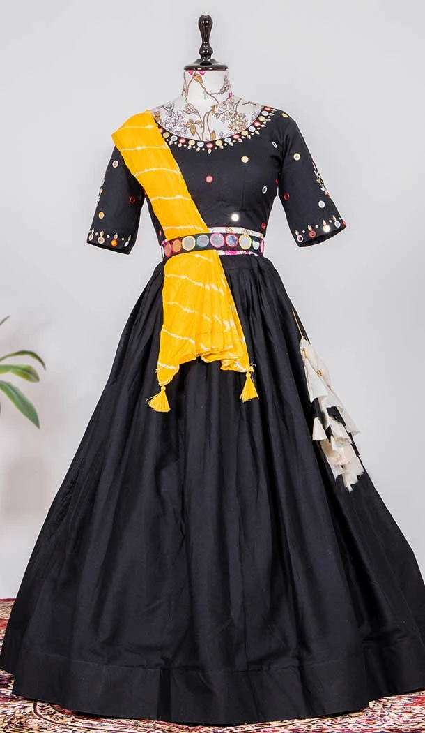 Black Color Cotton Designer Function Wear Heavy Fancy Lehenga Choli -4704156850