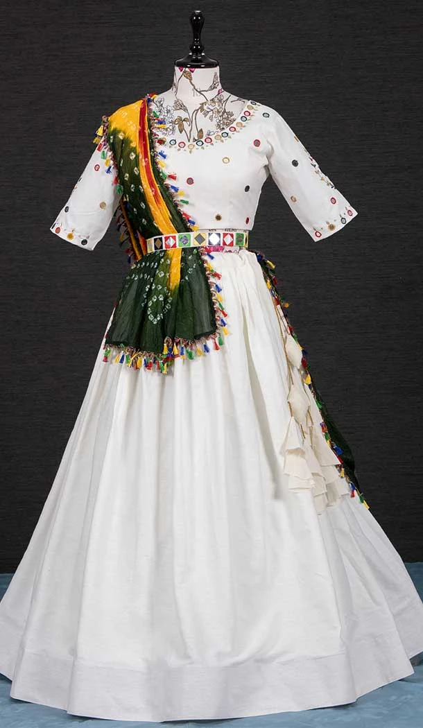 White Color Cotton Designer Function Wear Heavy Fancy Lehenga Choli -4704156851