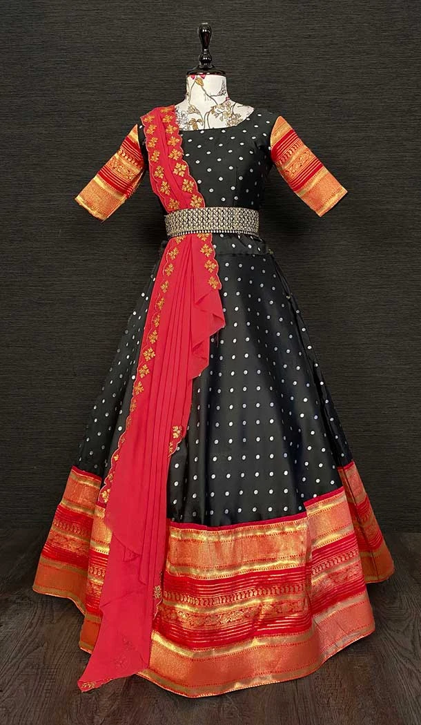 Black Color Jacquard Weaving Work Designer Function Wear Lehenga Choli -4704156856