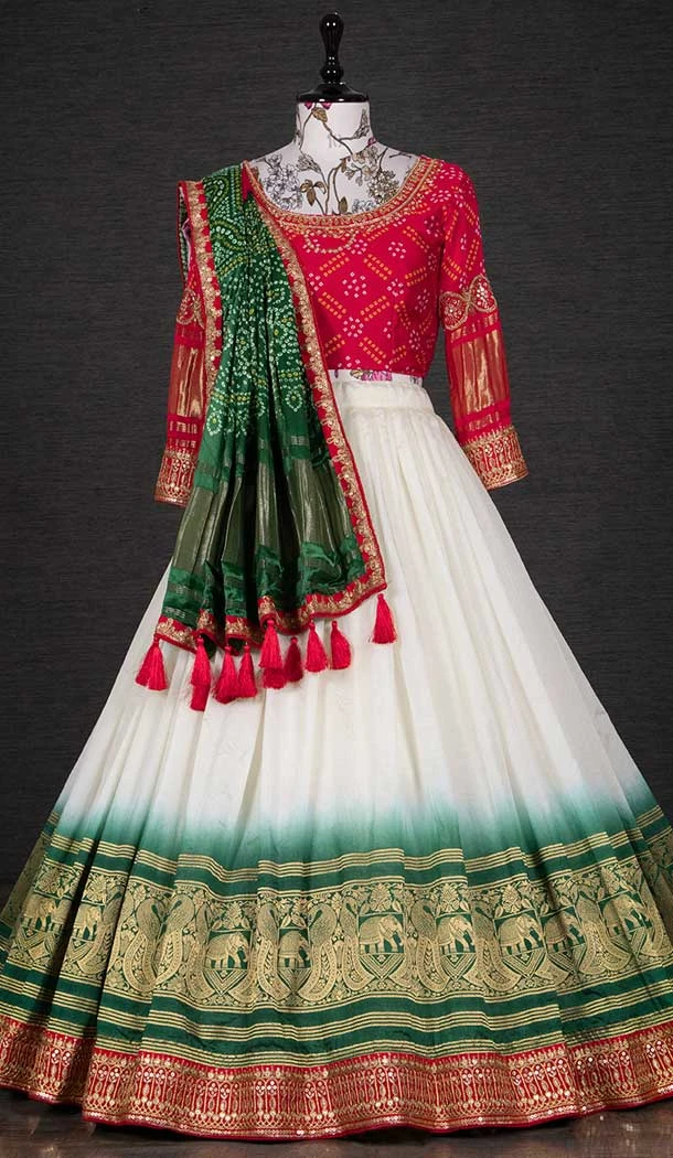 Designer Function Wear White Color Nylon Silk Zari Weaving Work Lehenga Choli -4704156858