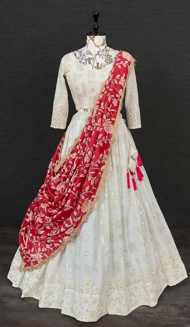 White Color Georgette Sequins And Thread Embroidery Work Party Function Wear Lehenga Choli -4705156866