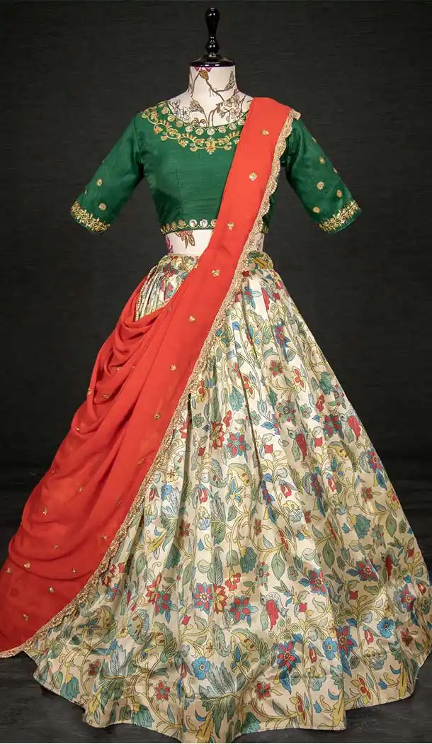 Party Function Wear Green Color Zarna Silk Printed Work Lehenga Choli -4705156867