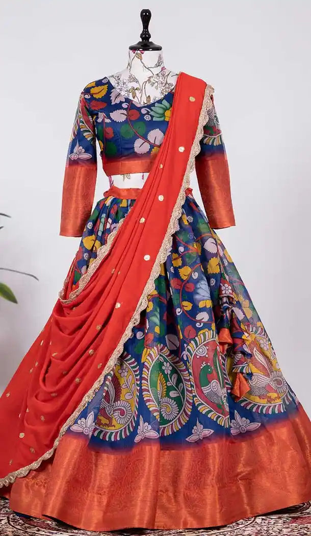 Navy Blue Color Soft Cotton Printed Work Party Function Wear Lehenga Choli -4705156869