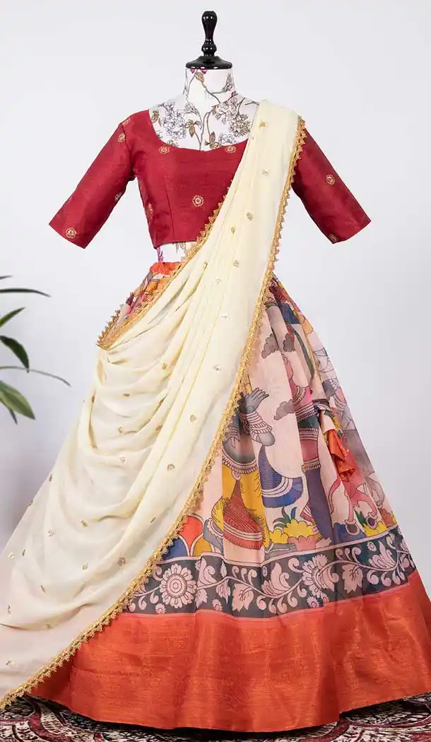 Red Color Soft Cotton Printed Work Party Function Wear Lehenga Choli -4705156870