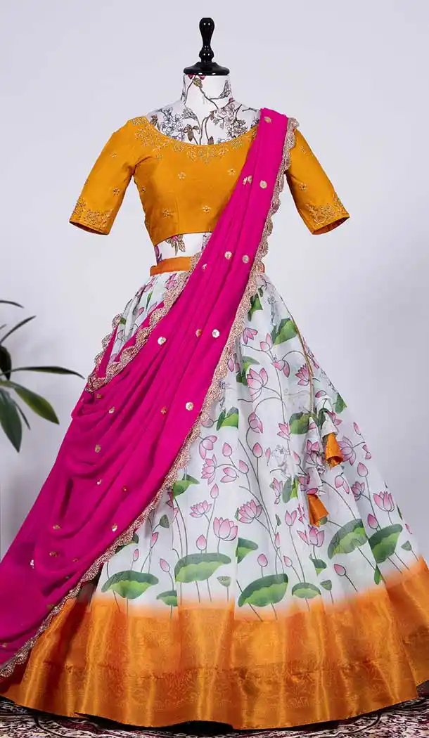 White Color Soft Cotton Printed Work Party Function Wear Lehenga Choli -4705156871