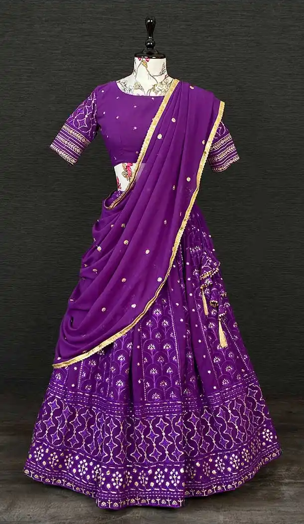 Purple Color Georgette Sequins & Thread Embroidery Work Party Function Wear Lehenga Choli -4705156879