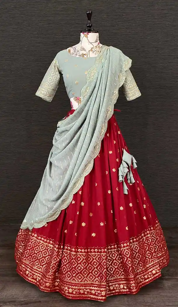 Maroon Georgette Sequins & Embroidery Thread Work Party Function Wear Lehenga Choli -4705156880