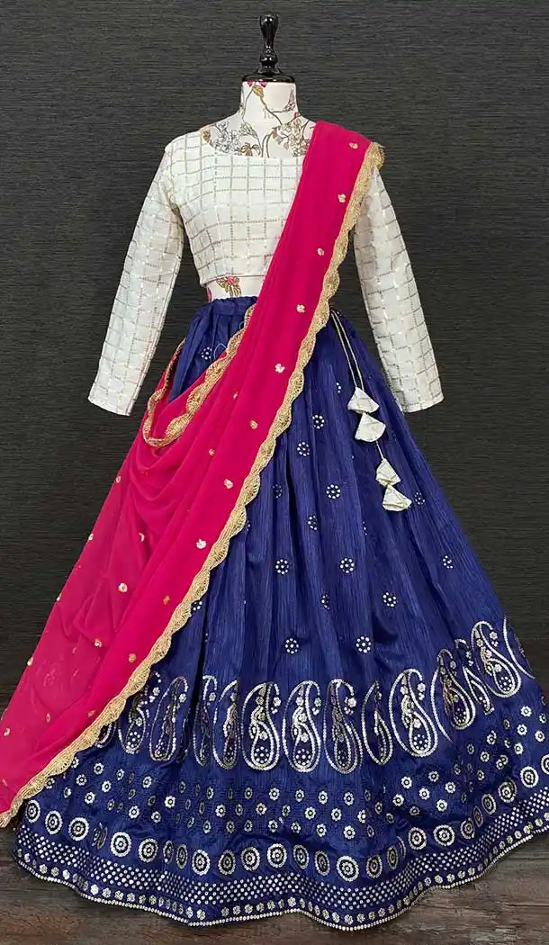 Blue Color Mono Banglory Sequins Embroidery Work Party Function Wear Lehenga Choli -4705156881