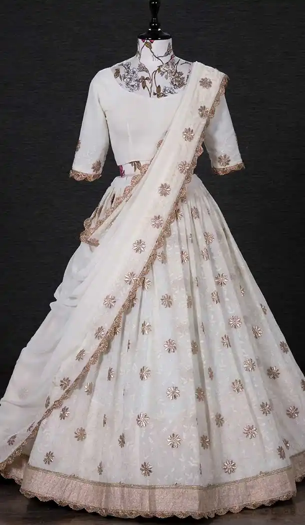 White Color Georgette Thread Embroidery Work Party Function Wear Lehenga Choli -4705156883