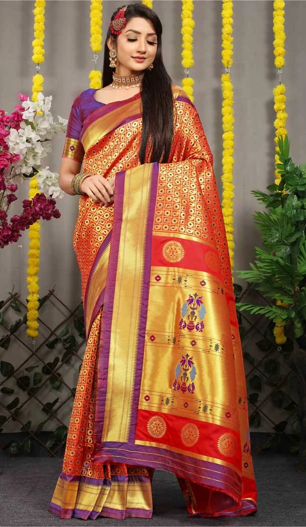 Red Color Jacquard Work Banarasi Silk Wedding Wear Saree -4592155769