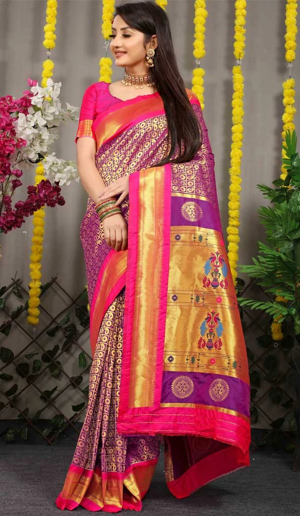Magenta Color Jacquard Work Banarasi Silk Wedding Wear Saree -4592155770