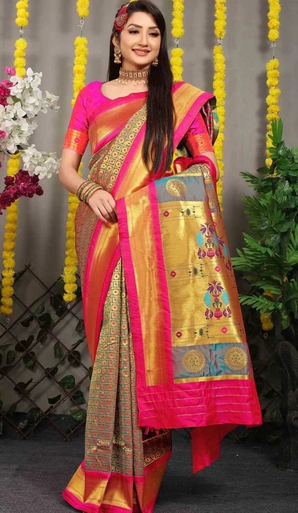 Purple Color Jacquard Work Banarasi Silk Wedding Wear Saree -4592155772