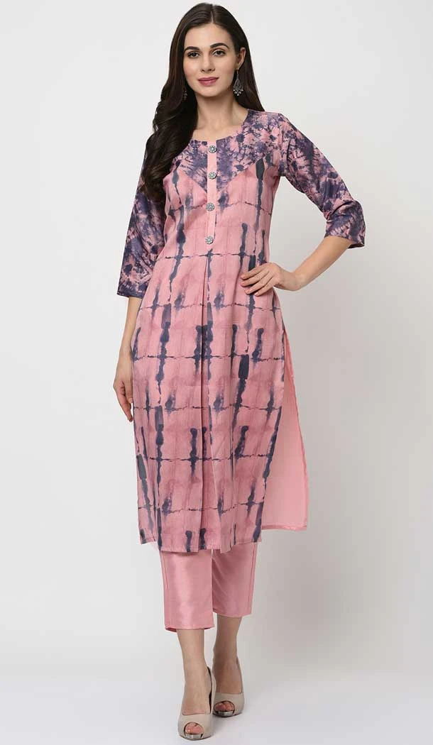 Digital Print Work Light Pink Color Poly Silk Casual Wear Kurti With Pant -4692156747