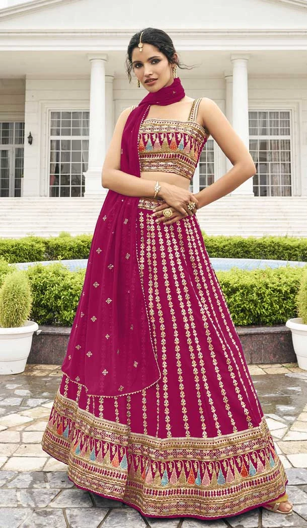 Pink Color Faux Georgette Embroidery Work Designer Party Wear Lehenga Choli -4699156806