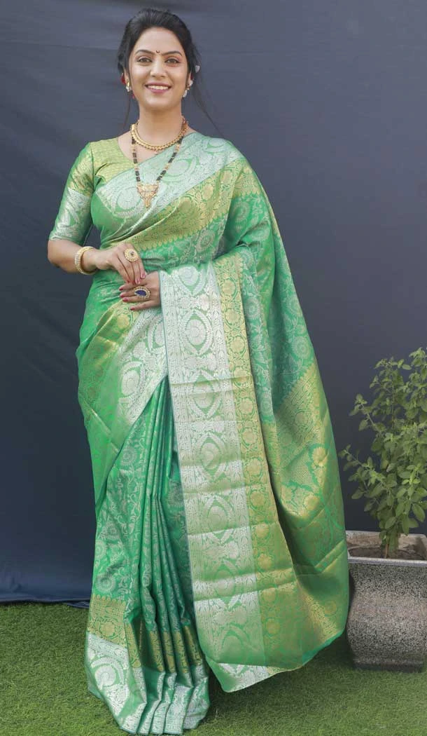 Traditional Wear Parrot Green Color Banarasi Silk Jacquard Work Designer Saree -4706156888