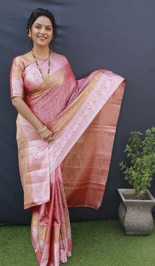 Traditional Wear Light Pink Color Banarasi Silk Jacquard Work Designer Saree -4706156889