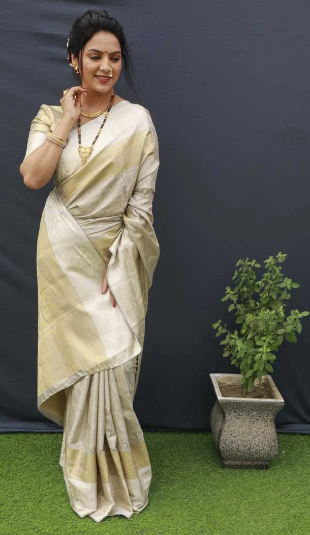 Traditional Wear Light Yellow Color Banarasi Silk Jacquard Work Designer Saree -4706156890