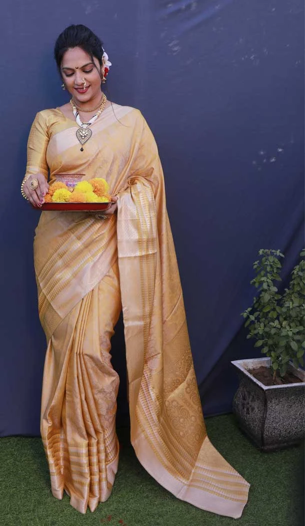 Light Peach Color Banarasi Silk Jacquard Work Traditional Wear Plus Size Saree -4707156893