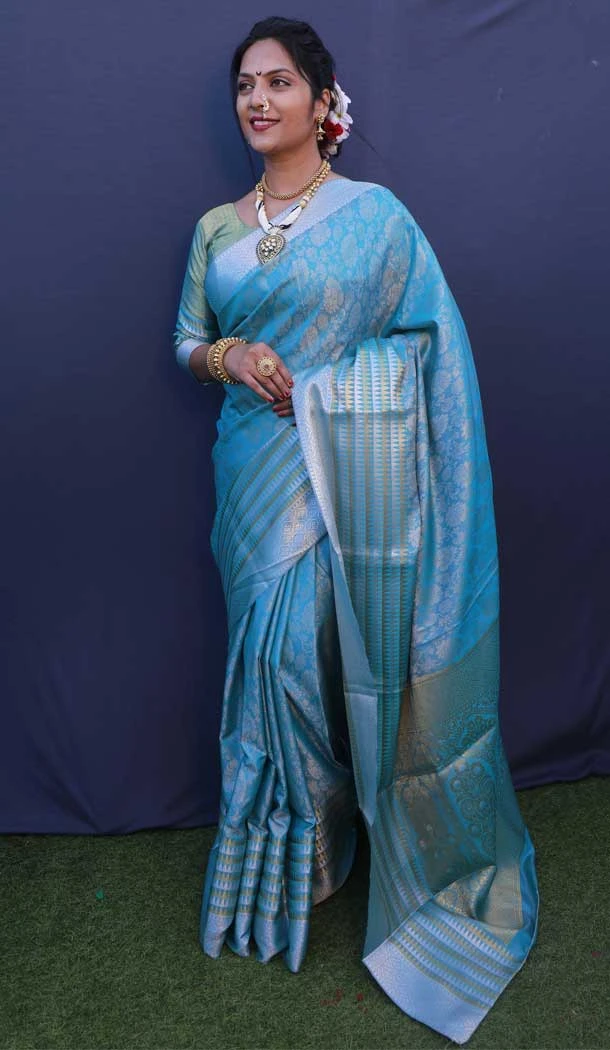 Blue Color Banarasi Silk Jacquard Work Traditional Wear Plus Size Saree -4707156896