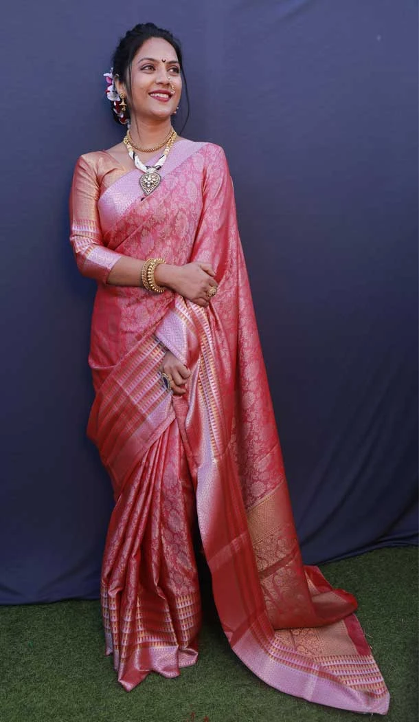 Pink Color Banarasi Silk Jacquard Work Traditional Wear Plus Size Saree -4707156899
