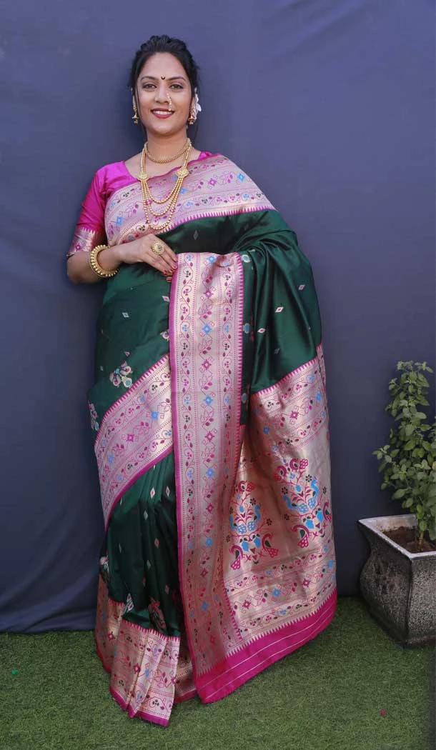 Party Wear Green Color Jacquard Work Banarasi Silk Designer Saree -4708156900