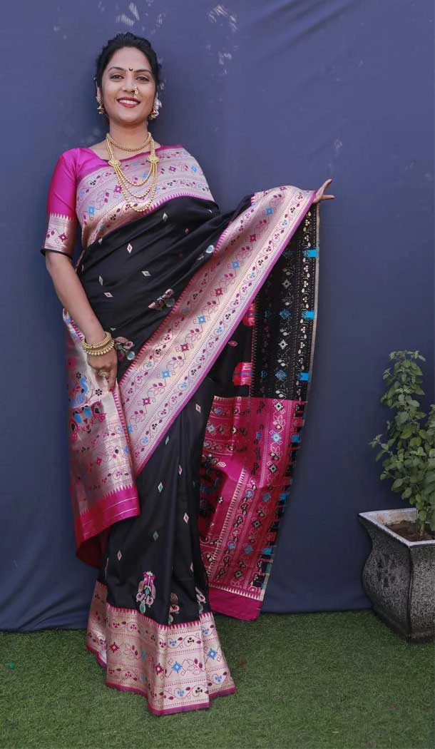 Party Wear Black Color Jacquard Work Banarasi Silk Designer Saree -4708156904